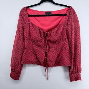 MAJORELLE Red Snake Print Corset Style Lace Up Blouse Size Small